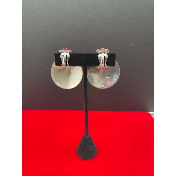 Vintage Mexican Sterling Silver & Onyx Clip On Modernist Earrings Signed TA60 - Picture 2 of 10